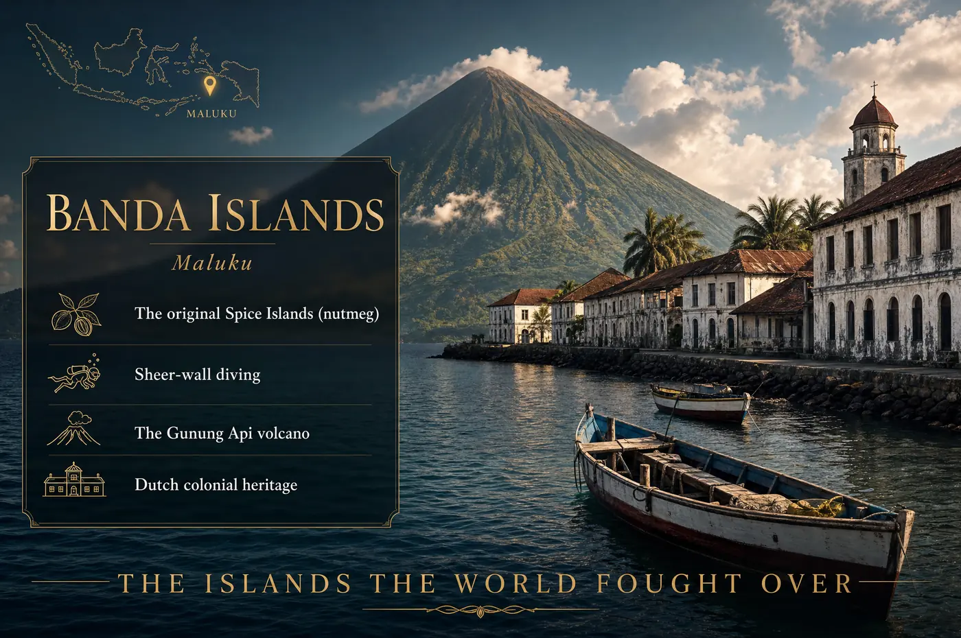 Banda Islands at a glance — The original Spice Islands — history, sheer-wall diving, and a remoteness money rarely reaches.