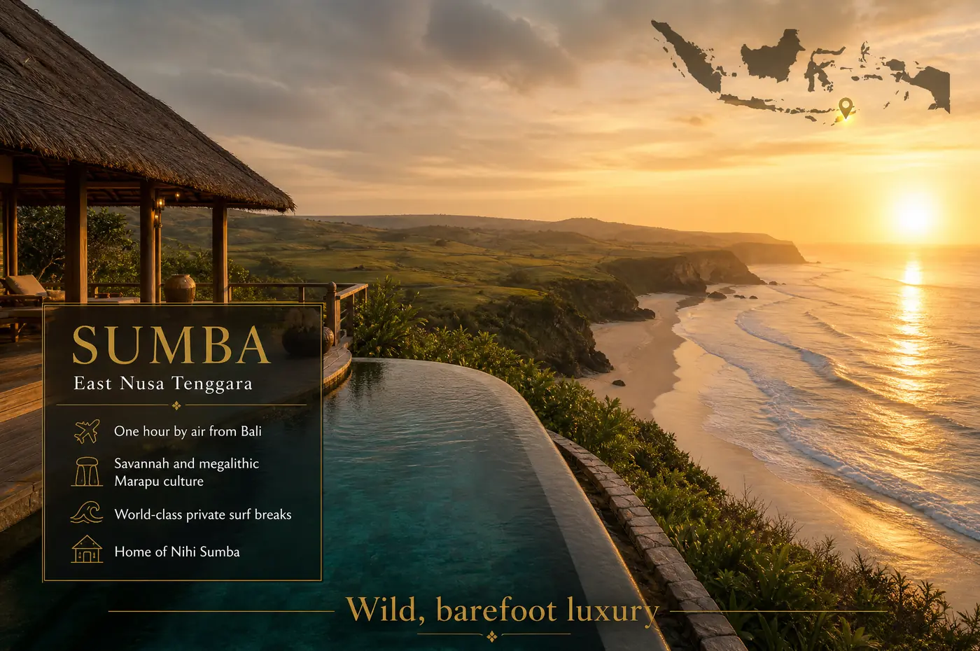 Sumba Island at a glance — Wild, barefoot, billion-dollar privacy. The savannah island that redefined Indonesian luxury.